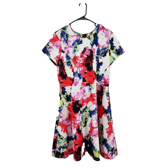 Milly For Design Nation Women's Rosabella Floral Short Sleeve Skater Dress - 12 - Picture 1 of 7